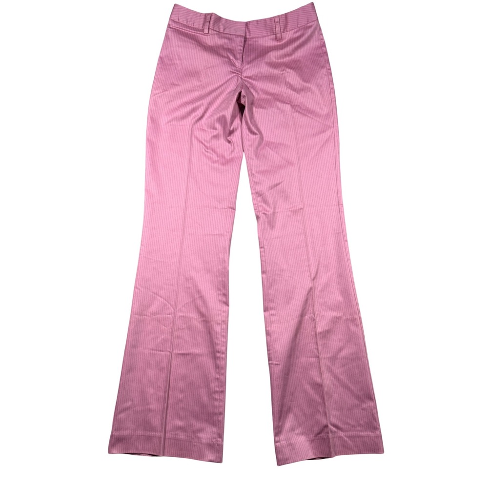 Vintage Y2K Express Editor Pants Womens 0 Pink Pinstripe Low Rise Flare Career